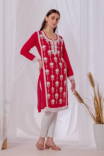 Image of Sidhidata Women's Rayon Sequence & Beads Embroidered Kurti (Kurti Beads)