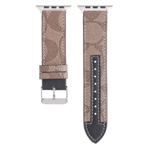 Avazera Leather Band 44mm 42mm 40mm 38mm Compatible with Apple Watch Men Women,Design for Replacement Band Compatible with Watch Series 6/5/4/3/2/1, iWatch SE (Brown-black, 38/40MM)