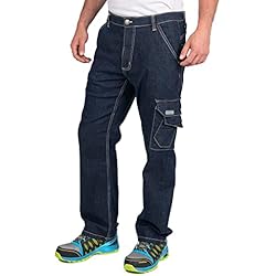 Jeans De Trabajo Hombre Goodyear Workwear Gypnt030 Mens Multi Pocket Safety Stretch Carpenters Cargo Work Jeans Pants Pantalones de utilidades de Trabajo, Denim Blue, 40´´ Waist 31´´ Leg para Hombre
