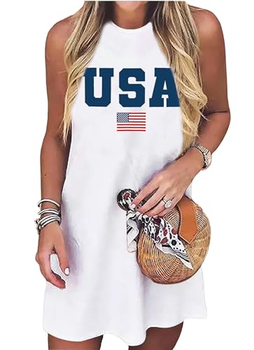 Image of VVNTY American Flag Tank Dress Women: 4th of July Shirts Sleeveless Patriotic USA Flag Tees Casual Summer Tanks Sundress