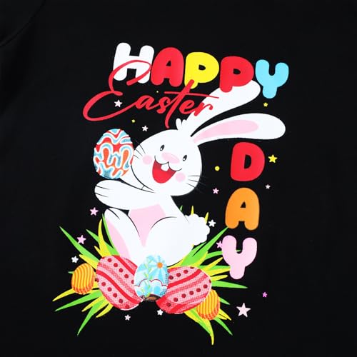 Image of HILEELANG Baby Girl Summe Short Sleeve Cotton Black Bunny Graphic Fun Holiday Wear Casual Crewneck T Shirt 2T