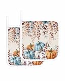 Thanksgiving Fall Pot Holders for Kitchen, Blue Orange Grey Pumpkin Maple Leaf Rustic Pot Holder with Loop Trivet Heat Insulation Oven Mitts Hot Pads, Washable Potholders for Cooking Baking 2 Pack