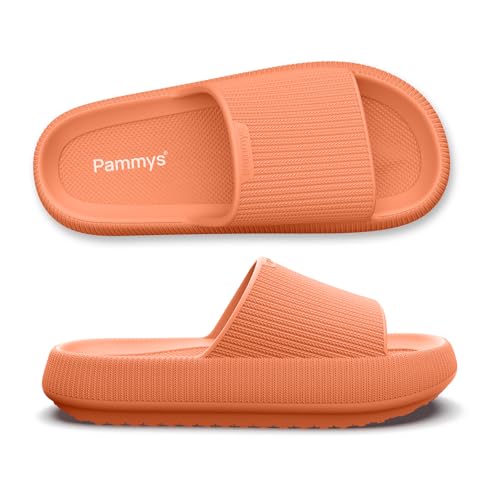 PAMMYS Originals Damen-Sandalen - Bequeme Sommer-Slides aus 100% Eva - Vegan & BPA-Frei - rutschfeste Badelatschen für Strand Stadt Garten & Pool - Orange - Größe 42/43