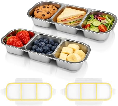 2 Pcs Cajas de Almuerzo de Acero Inoxidable, Snackbox con 3 Compa...