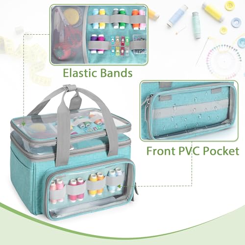 Image of LUXJA Double-Layer Sewing Storage Organizer with Transparent Compartment, Large Sewing Organizer Bag with Detachable Divider for Sewing Supplies (Bag Only), Blue