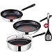 Produktbild Tefal G435S5 Jamie Oliver Induktion Pfannenset 5-teilig 20 + 26cm Pfanne + Schmorpfanne 25cm mit Glasdeckel + Ingenio Pfannenwender, Antihaft Pfanne, Induktionsherd geeignet, Genieteter Edelstahlgriff