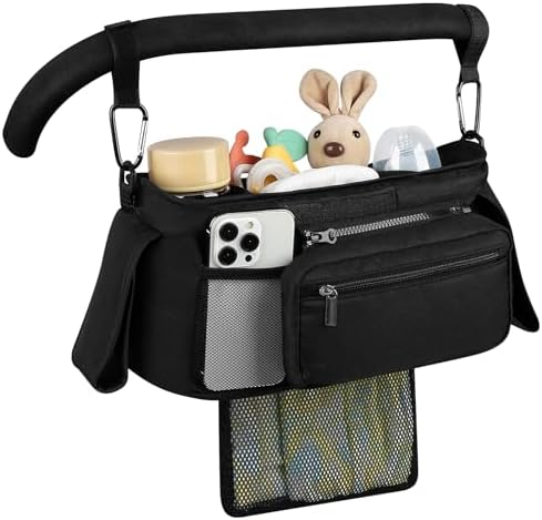 Accmor Universal Stroller Organizer with Insulated Cup Holder Detachable Phone Bag and Shoulder Strap,Stroller Bag Caddy Organizer Fits for Uppababy, Baby Jogger, Britax Strollers — view 2