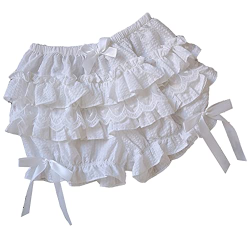 Acsuss Lolita Maid Ruffle Shorts For Womens Teens Tiered Bloomers Shorts Pumpkin Pants Pettipants Type B White Large #TOP1