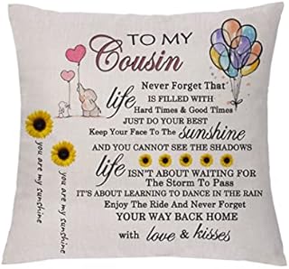 GHORIHUB Cousin to Cousin Hug Cushion Covers Birthday Inspirational Gift Pillow Case Graduation Long Distance Encourage Keepsakes Pillowcase Home Decoration You are My Sunshine (Cousin-HER)
