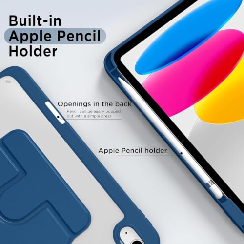 Image of ProElite for Apple iPad (A16) 11th /10th Generation (2025 /2022) Cover, 360 Degree Rotatable Smart Flip Cover for Apple iPad 11th /10th Gen, Transparent Back case Cover with Pencil Holder, Dark Blue