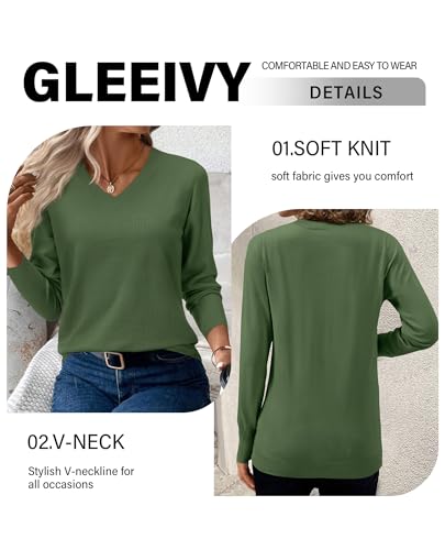 Image of Women's Spring Sweaters 2026 Casual Long Sleeve Pullover V Neck Lightweight Sweatshirts Cute Blouse Tops