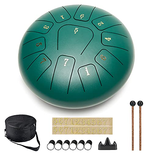 Steel Tongue Drum 11 Notes 10 Pouces-Instrument Percussion Tambour à Langue Style Handpan Enfant Adulte-Tambour Chamanique avec Maillets et Sac pour...