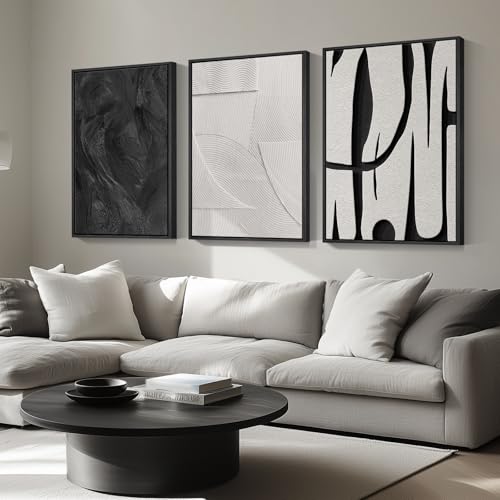 Large Framed Black and White Abstract Wall Art for Living Room, 3 Piece Big Modern Canvas Prints Paintings Artwork for Walls, Minimalist Abstract Art Pictures for Hallway, Office Wall Decor 24x36 In - Image 2
