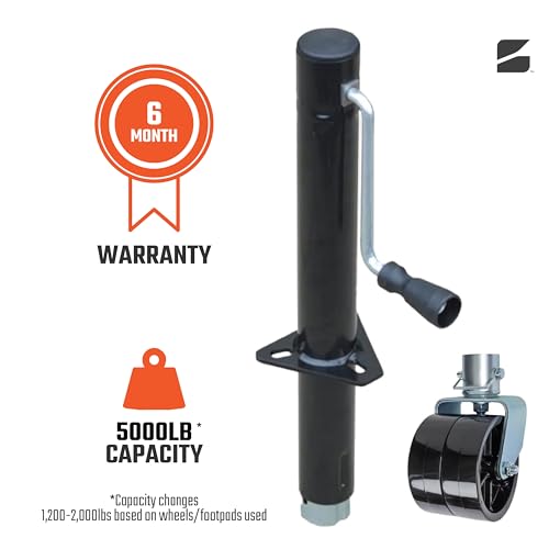 Image of Bastion Distribution Side-Wind A-Frame Trailer Jack with Footpad & Double Caster Wheels | 5000lb Jack Capacity | 2000lb Wheel Capacity | Manual Crank | 14.8 inch Travel | Utility, Boat, RV, Camper Use