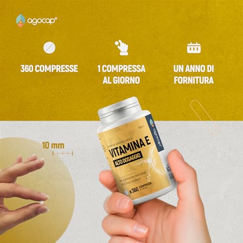 Vitamina E, 360 compresse | Prodotto in Italia, alto dosaggio | Vitamina E pura, massimo dosaggio consentito dalla normativa Italiana | Agocap, integratore vitamina e, tocoferolo puro - 4