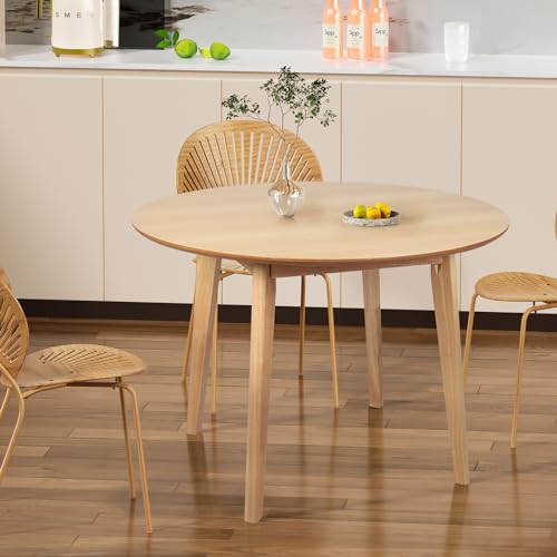 Levede Round Dining Table, Oak Veneer or Melamine Top, Rubberwood Base, Anti-Slip, for Kitchen/Cafe/Restaurant, Partially Assembled(100cm x 100cm x 75cm, Natural)