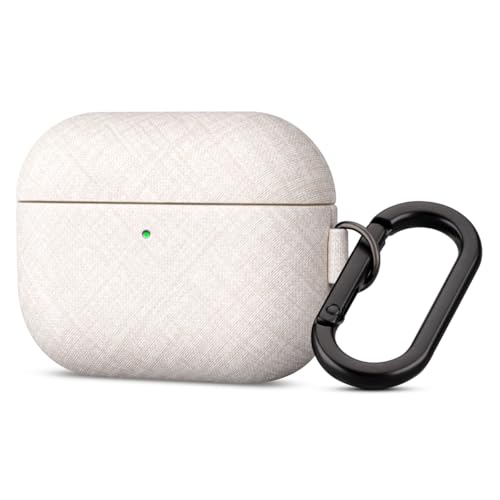 Image of Haobobro Handmade Case - for AirPods Pro 3 Case Cover with Clip - Selected Skin-Friendly Vegan Leather, Linen Cloth Style, Drop Protective Hard Cover for AirPods Pro 3rd Generation Earbuds - White