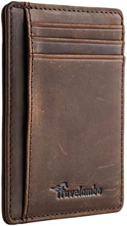 Travelambo Front Pocket Minimalist Leather Slim Wallet RFID Blocking Medium Size(02 CH Coffee