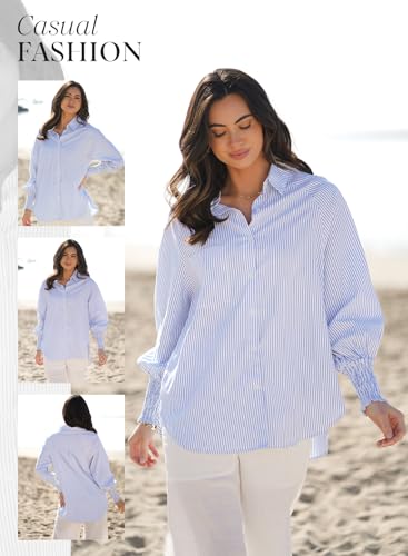 Dokotoo Womens V Neck Striped Button Down Shirts Long Sleeve Tunic Tops4