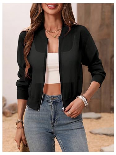 Verdusa Women's See Through Bomber Jacket Zip Up Long Sleeve Spring Outwear4