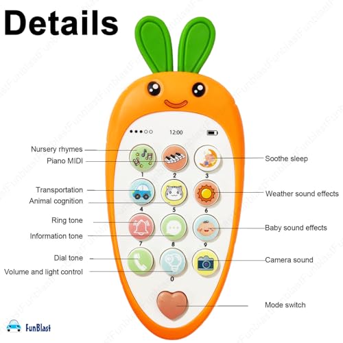 Image of FunBlast Cartoon Musical Mobile Phone for Kids, Mobile with Light & Sound Toys for Babies | Educational Toys for Kids 3+ Years /Boys /Girls-1 Unit (Orange)