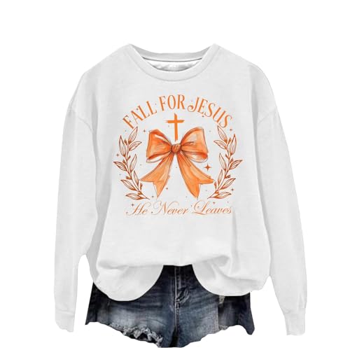 HUIFUAO Herfst voor Jezus Hij Nooit Bladeren Sweatshirts voor Vrouwen Oversized Womens Sweatshirt Lange Mouw Vrouwen Trui Sweatshirts, Z06 Wit, S