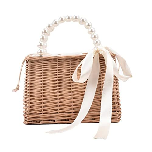 Sac de plage femmes en paille rotin tissé fourre-tout avec perles chic