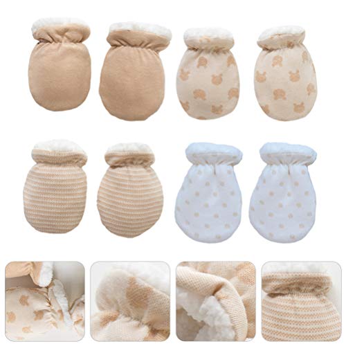 NUOBESTY 4 Pares de Luvas Anti-Riscos para Bebês Proteção para Recém-Nascidos Luvas de Algodão para
