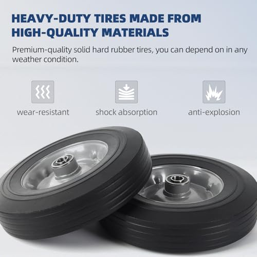 ar-pro 2-pack 1034 x 2534 flat free solid rubber replacement tires - flat-free tire and wheel for hand trucks and wheelbarrows with 5834 axles