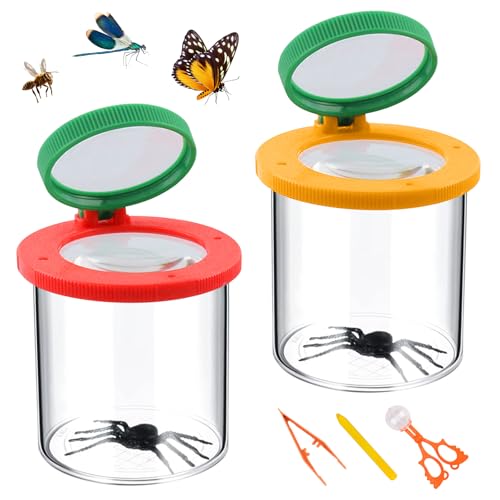 Kisvic Becherlupen für Kinder, 2 Stück Lupenglas für Kinder Insekten Viewer für 3-Fach und 6-Fach, Kleinkindspielzeug für Kinder Outdoor Wissenschaft Natur Erkundung