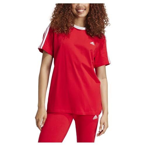 adidas Women's Essentials 3-Stripes Tee, Better Scarlet/White, XS