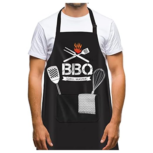 Grill Master - BBQ Apron Funny Grill Apron with 2 Pocket Adjustable Neck Strap Cooking Apron for Birthday, Christmas, Thanksgiving, Father's Day Gifts for Dad, Husband, Friends