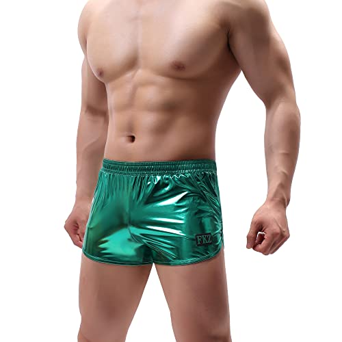 Yoobng Men Faux Leather Shorts Boxers Pants Metallic Elastic Waist Shiny Slim Fashion Clubwear #TOP3