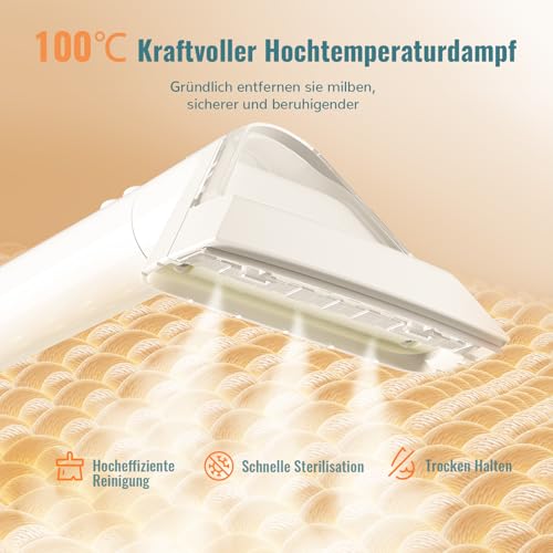 Waschsauger Polsterreiniger mit Dampffunktion, 17000PA Starke Saugkraft Polsterreiniger Gerät mit Heißwasser & Hochtemperatur Funktion, Eingebautem Wassertank, 3 Bürsten, Spot Clean Heat