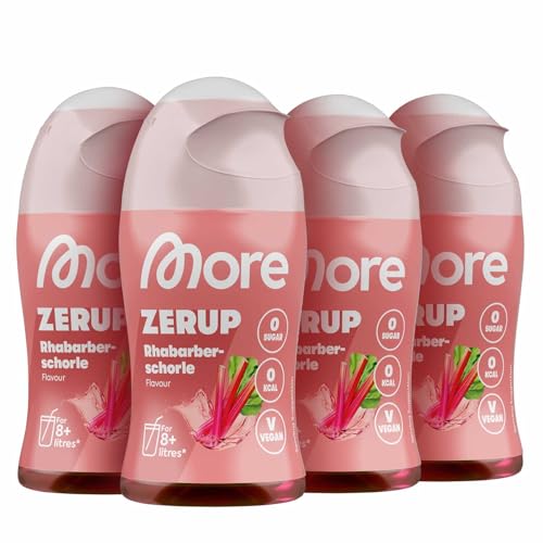 MORE Zerup Rhabarberschorle 4 x 65 ml für bis zu 32 l Fertiggetränk zuckerfreier Sirup mit u.a. echten Fruchtextrakten vegan zero Kalorien - made in Germany