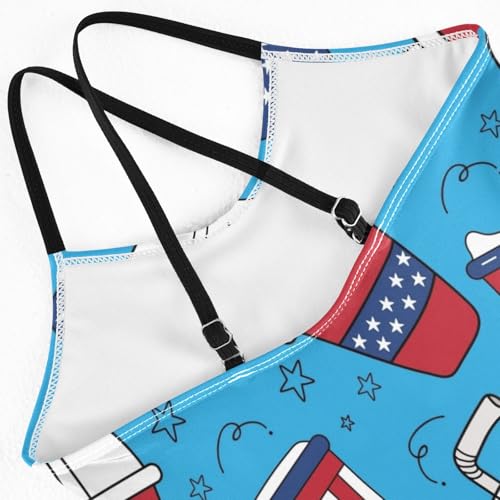 Girls One Piece Swimsuits Amrican Colors Coffee Cups Pattern Sport Halter Swimwear Beach Bathing Suit,7-8T4