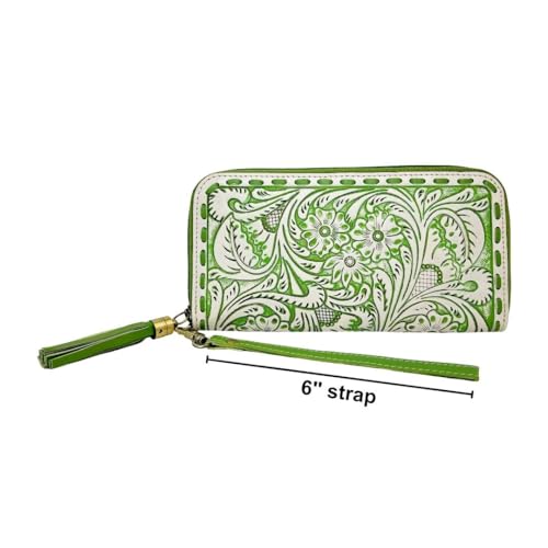 Myra Bag Western Leather Wristlet - Hand-Tooled Floral Wallet for Women with Tassel3