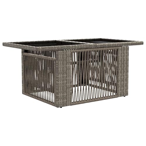 Table de Jardin en Rattan PE gris et plateau verre au design moderne