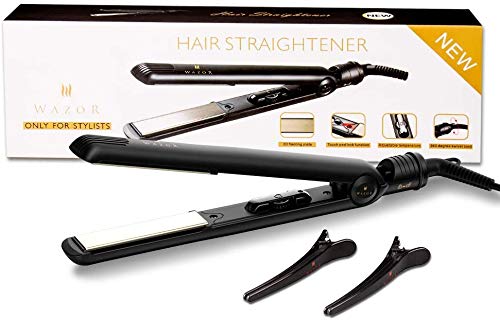 Professional Negative Ion Hair Straightener,Ceramic Flat Iron with 1 inch Titanium Styling Plates,Rotating Adjustable Temperature for All Hair Types,Auto Shut Off,Dual Voltage,Black