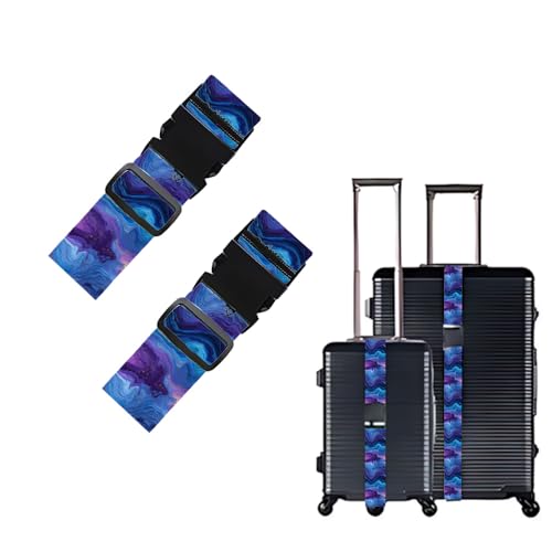 Image of 2 Pack Luggage Straps for Suitcases, Adjustable Travel Belt with Buckle, 2 inch Wide Heavy Duty Suitcase Straps for Summer Vacations, Purple Blue Marble Nebula Pattern, Travel Essentials, Multi