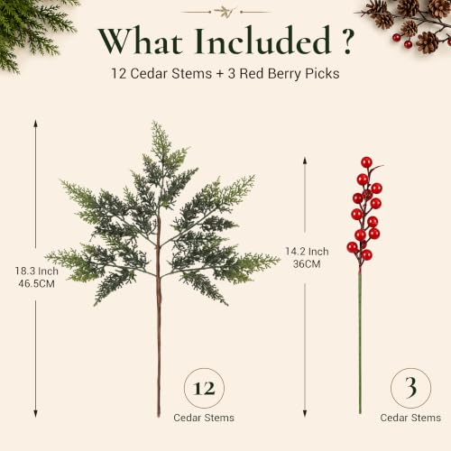 12 Artificial Christmas Cedar Stems DROPS TO (12 PC ONLY) - image 4