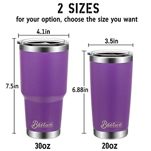20oz and 30oz Stainless Steel Tumblers with Straws, Bastwe Double Wall Vacuum Insulated Travel Mug, Coffee Cup for Home, Office, School, Works Great for Ice Drink, Hot Beverage (2 Pack, Purple)