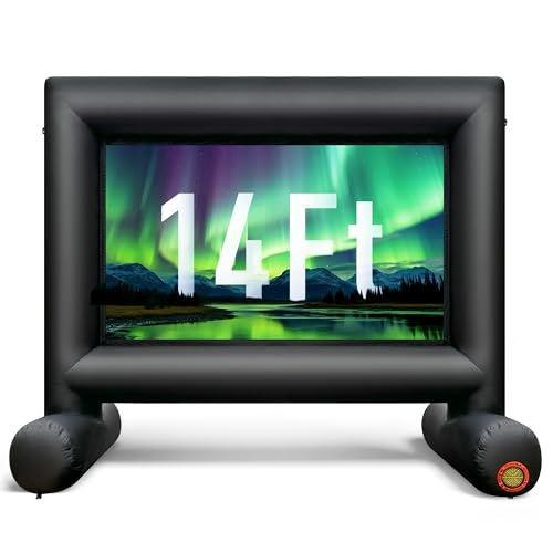 Image of Sewinfla 14Ft Outdoor Inflatable Movie Projector Screen with Built-in Fan Supports Front and Rear Projection, Blow Up Movie Screen for Party, Easy to Set Up