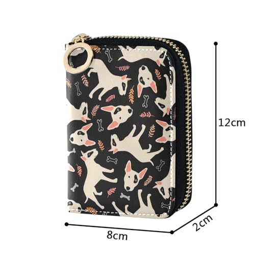 Bull Terrier Cartoon Dog Credit Card Holder Case Wallet RFID Leather Zipper Small ID Card Case for Women 5