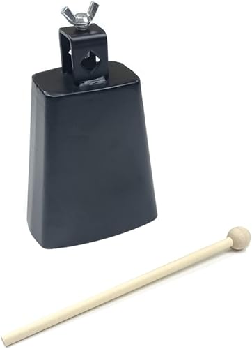 LOONELO01 - Campana de vaca de acero de metal con palo de batería para percusión, hace ruido para eventos deportivos, bodas, fiestas, conciertos