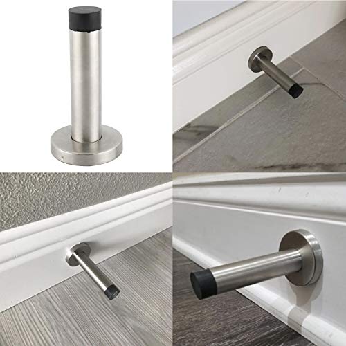 Homend 10 Pack Stainless Steel Door Stops With Sound Dampening Rubber Bumper,Wall Mount Door Stop,Brushed Finish Door Stop For Wall Protector With Hardware Screws 3.5 Inch #TOP3