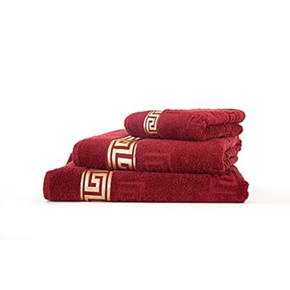 Luxus Medusa Handtuch 50x90 cm im 4er Pack - feinste Ringgarn Baumwolle / Jacquard Webung / Hochflor Frottee mit Medusa Flachprägung und goldener Medusa Bordüre (bordeaux, 4er Pack Handtuch 50x90 cm)