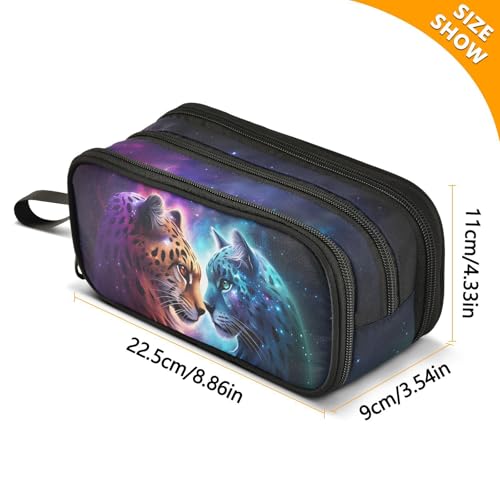 Image of Cheetah Tiger Galaxy Pencil Case Box Boys Girls Large Pencil Pouch Zipper Compartments Big Capacity Stationery Pen Bag Organizer for Kids Teens Adults School Office