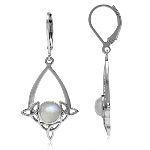 Silvershake Natural Moonstone 925 Sterling Silver Triquetra Celtic Knot Drop Dangle Leverback Earrings