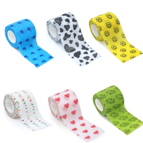 6 Rolls Dog Bandages for Paws Vet Wrap for Dogs Self-Adhesive Pet Bandage Wrap Breathable Flexible Waterproof Dog Bandages for Injuries Sprains Paw Bandage Wrap for Dogs Cats & Pets